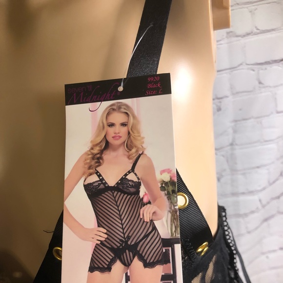NWT Seven ‘til Midnight Shadow stripe & lace Chemise Grommet detail Lace up Sz L - Picture 2 of 12